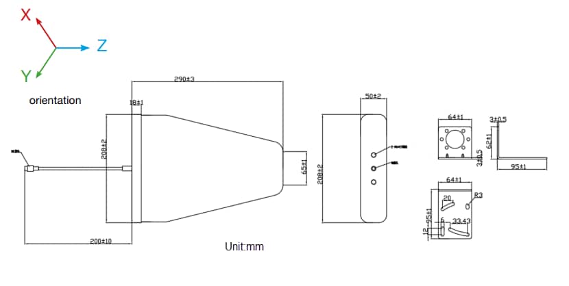 Mechanical Drawing - Siretta Oscar 18 Directional Wall/Bracket Mount Antennas
